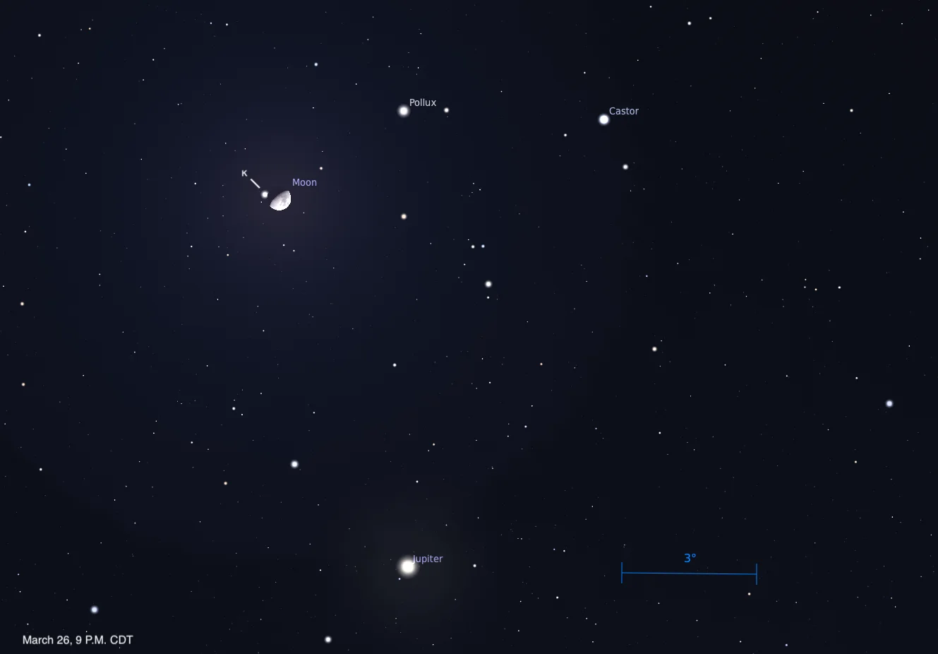 The Sky Today on Thursday, March 26: The Moon Occults Kappa Gem