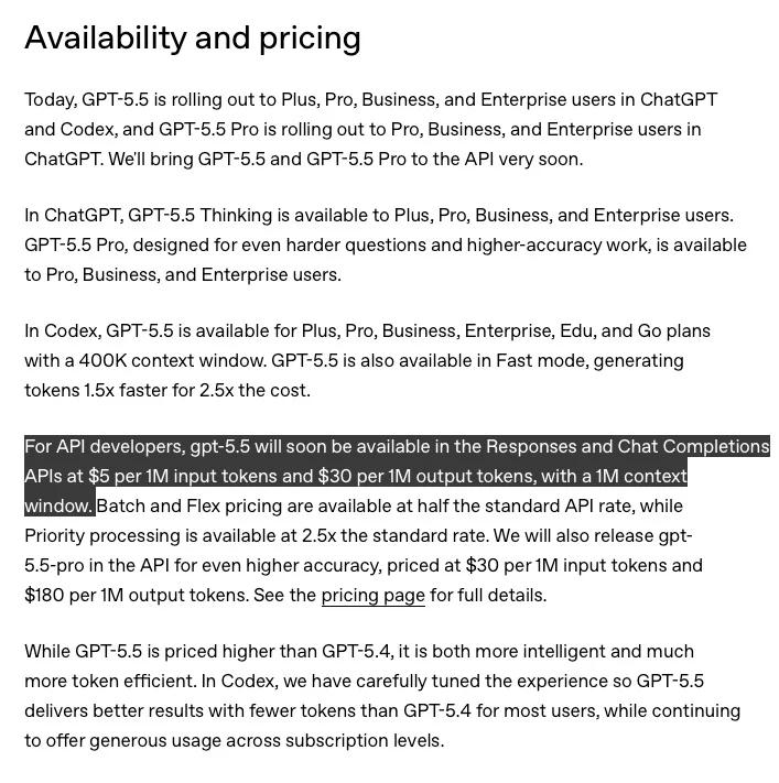 GPT‑5.5 Pricing Doubles to $5/$30 per Million Tokens