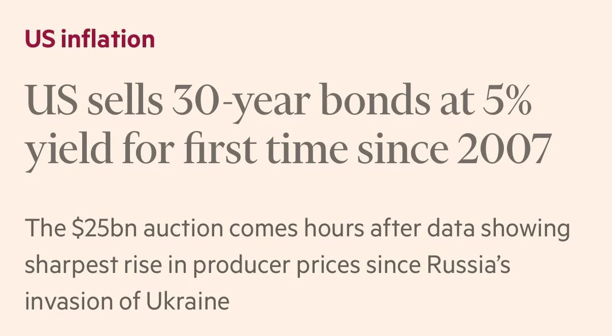 Treasury Sells $25bn 30-Year Bonds at 5.0% Yield