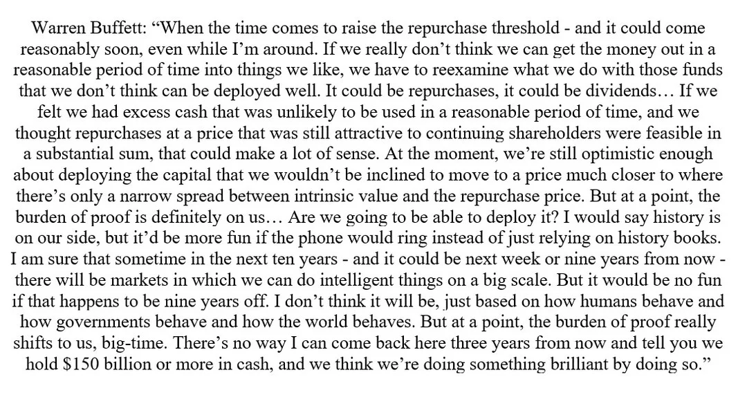 Buffett Warns Against Hoarding Cash, Favors Buybacks