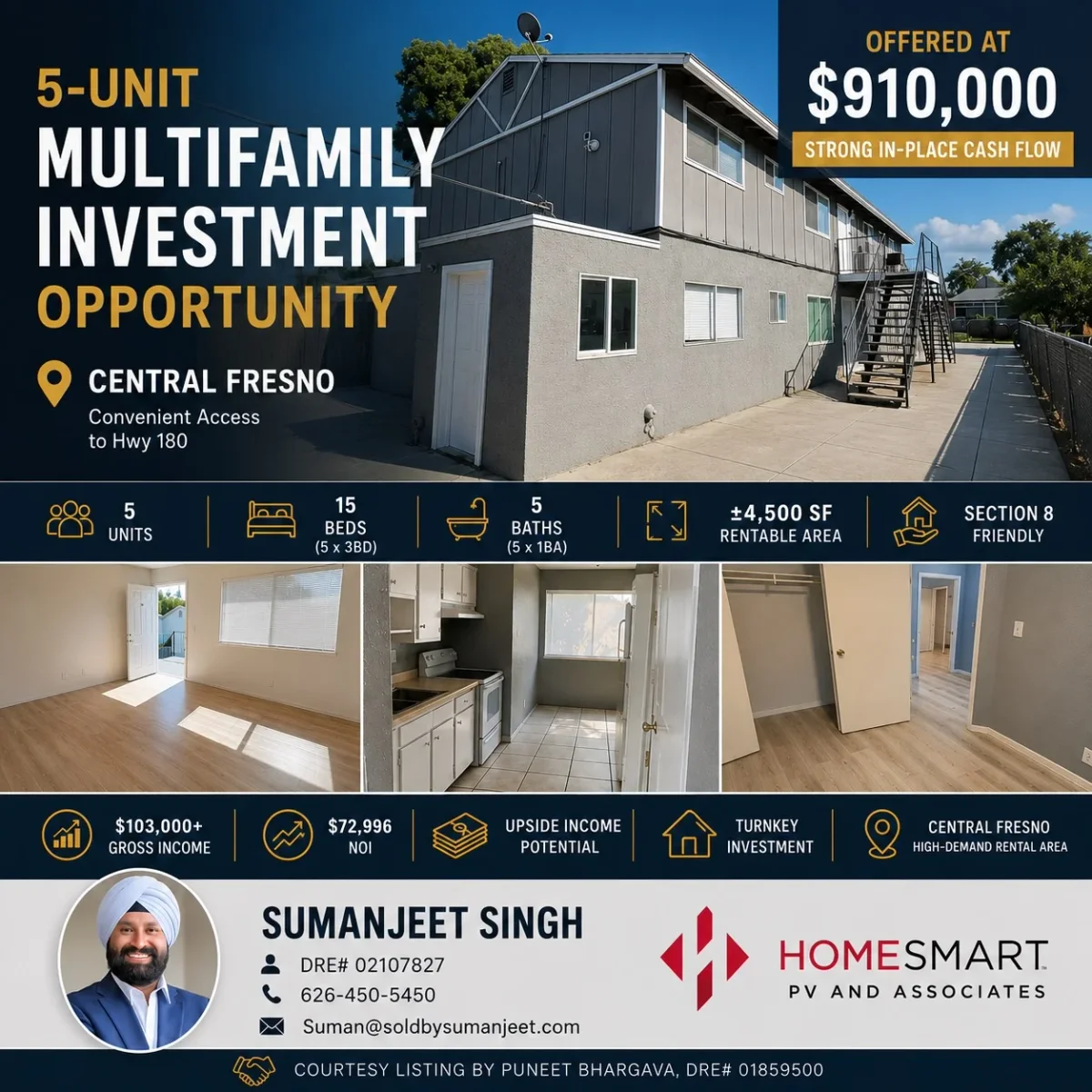 Cash‑Flowing 5‑Unit Multifamily in Central Fresno