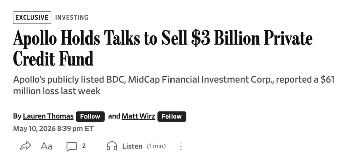 MFIC Defaults Surge; Apollo Seeks Private Buyer