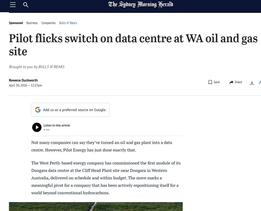Old Oil Field Powers New 1MW Data Centre