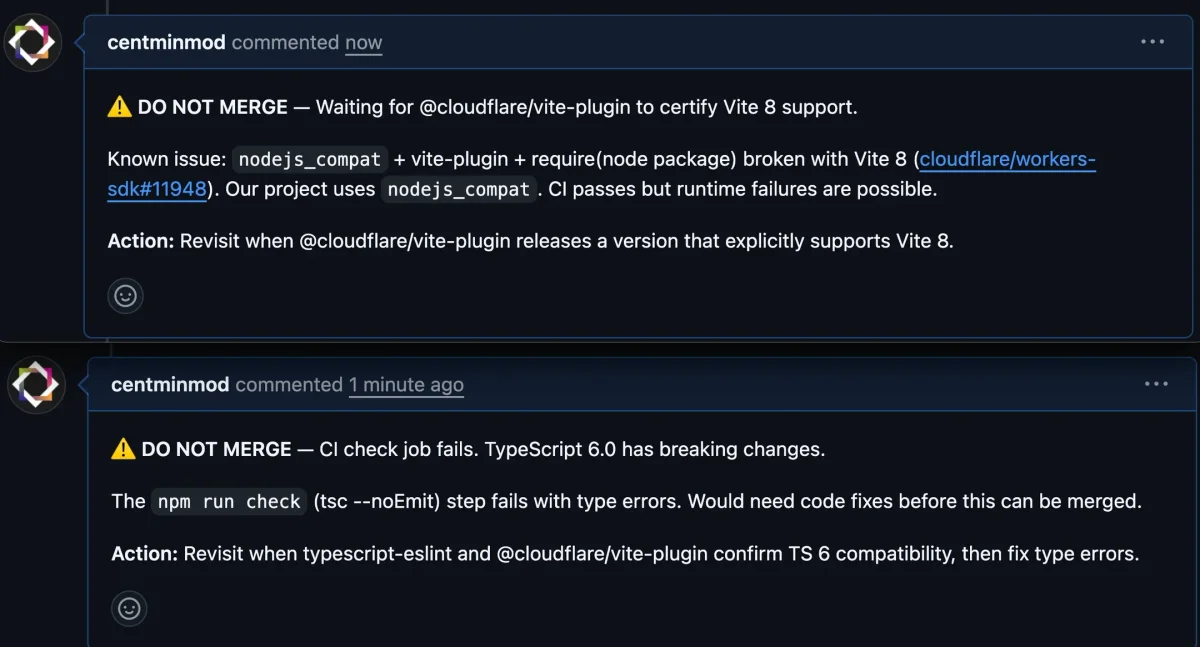 Claude Code Flags Dependabot PRs that May Break Cloudflare Workers