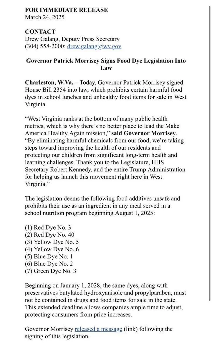 West Virginia Leads, Bans Artificial Food Dyes Nationwide?