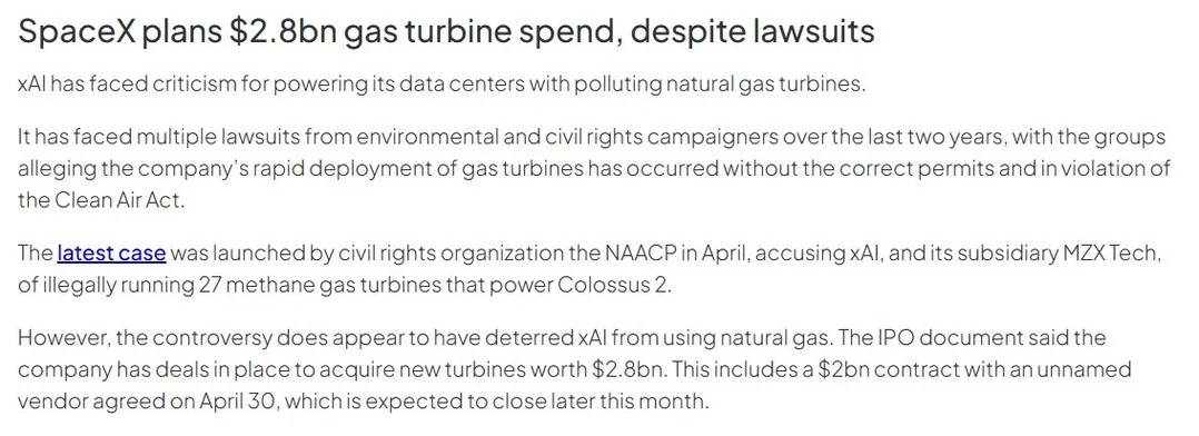 SpaceX Invests $2.8B in Fossil‑fuel Data‑center Power