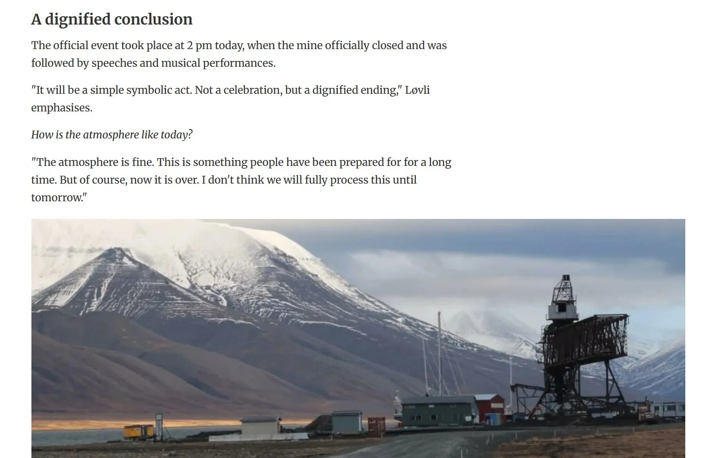 Norway's Final Coal Mine Shuts, Atmosphere Remains “Fine”