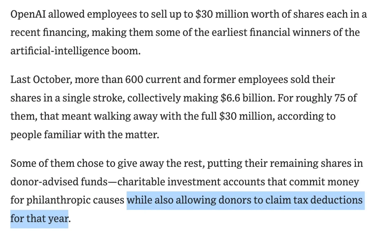 Cashing Out, Donating Remainder Suggests Belief in Market Peak