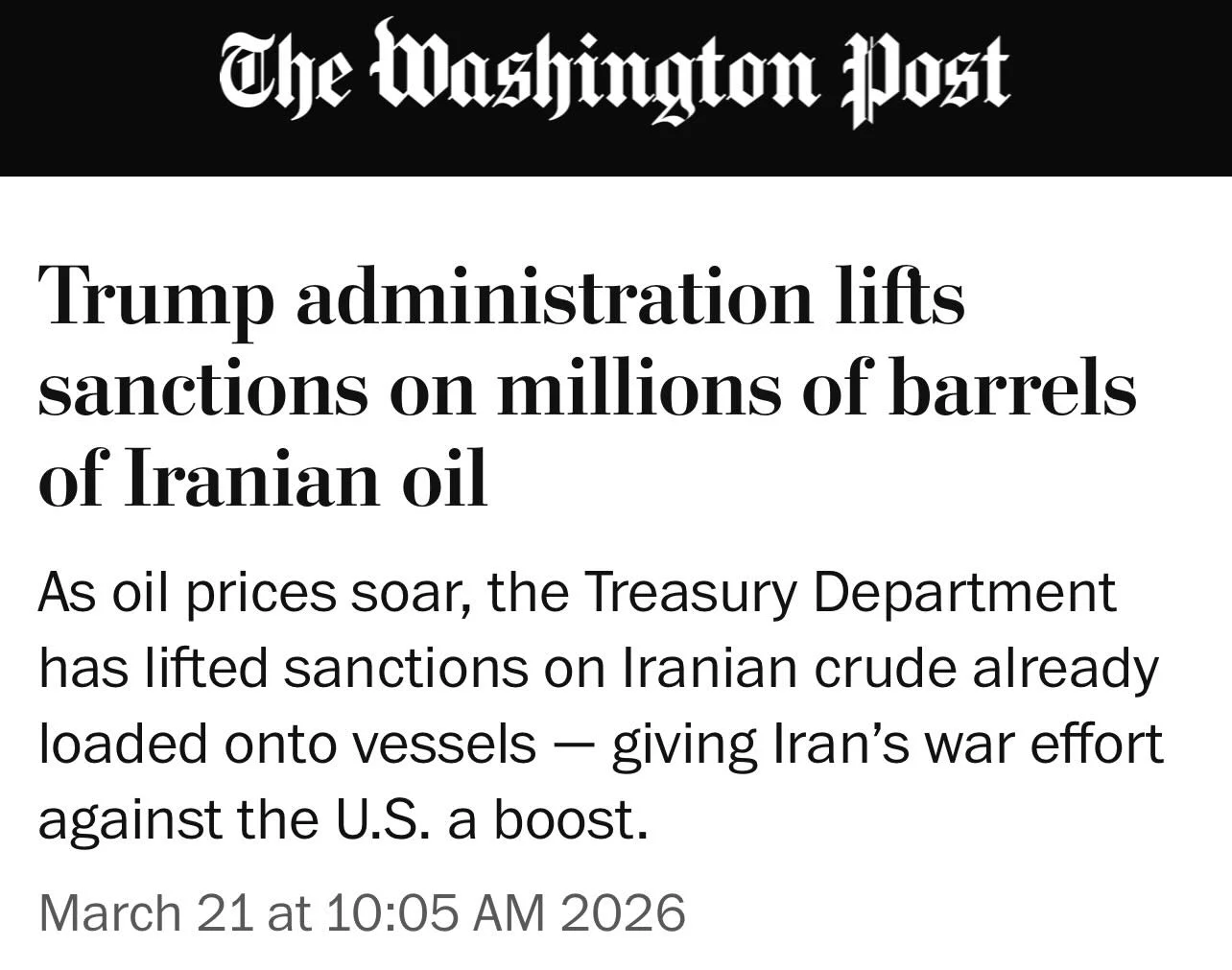 US Oil Shortage Fuels Iran’s War Funding