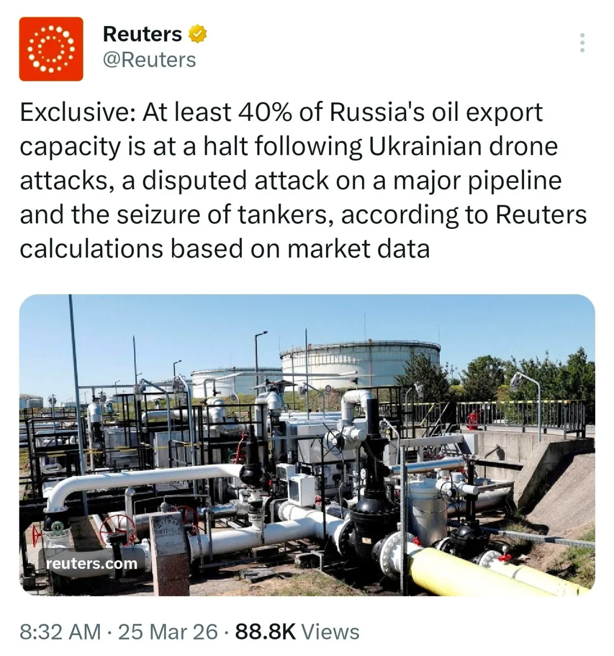 Ukraine's Strikes Cut 40% of Russia's Oil Exports