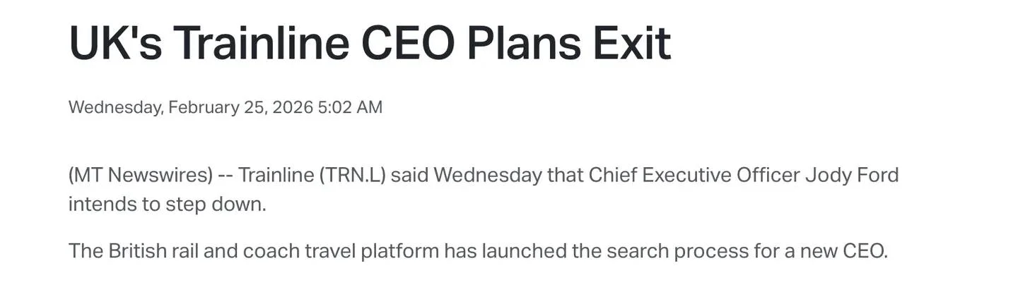 CEO Exit Undermines Confidence in Trainline’s Long‑Term Vision