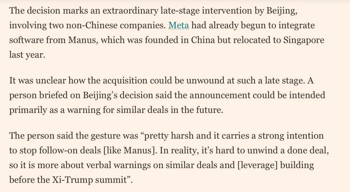 China Blocks Meta's Manus Deal, Creating Messy Unwind