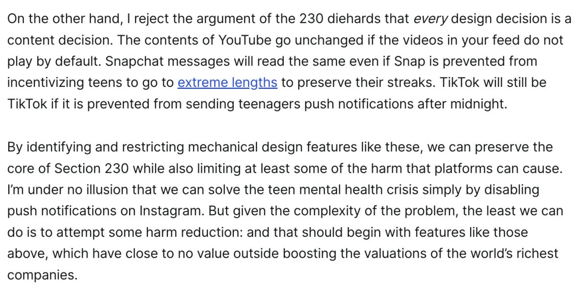 Child Safety and Section 230 Can Coexist Through Design Distinction