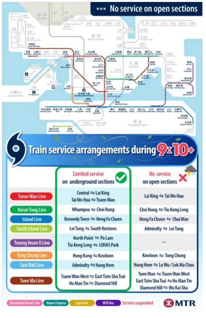 MTR Limits Underground Service During Typhoons Above T8