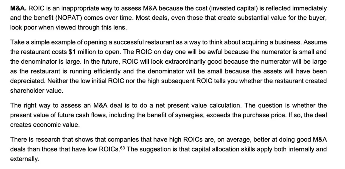 ROIC Misleads M&A Value by Ignoring Timing