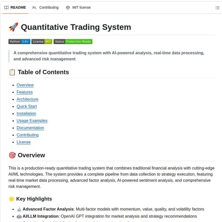 Free Open‑Source AI‑Powered Quant Trading System in Python