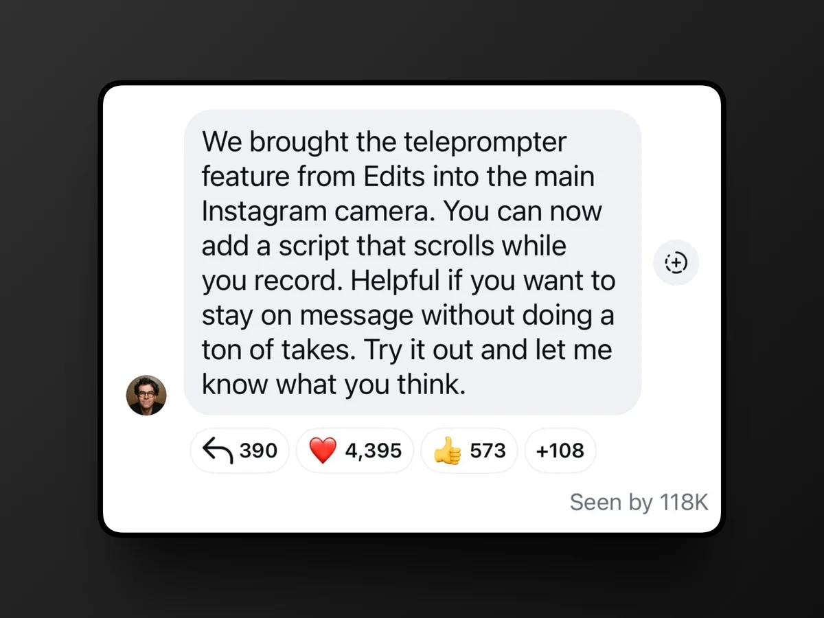 Instagram Moves Teleprompter From Edits to Main Camera