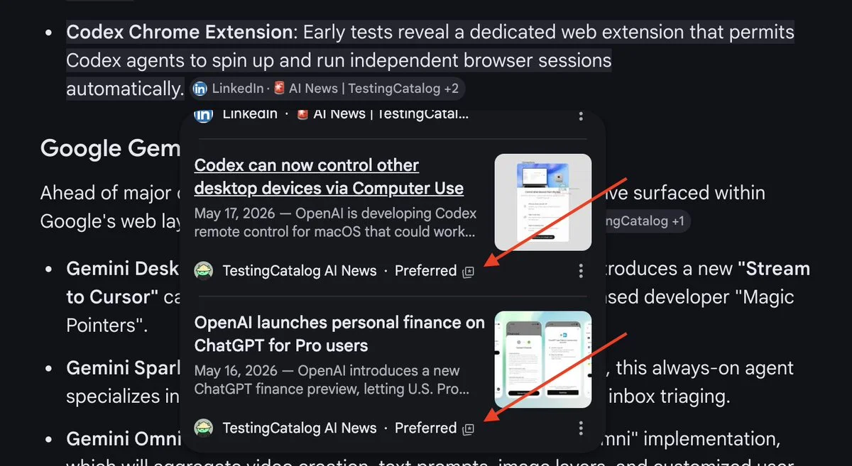 Google AI Mode Trials “Preferred Sources” Citation Labels