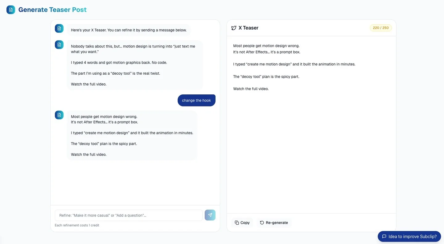 New Subclip Feature Generates Teaser Posts From Transcripts