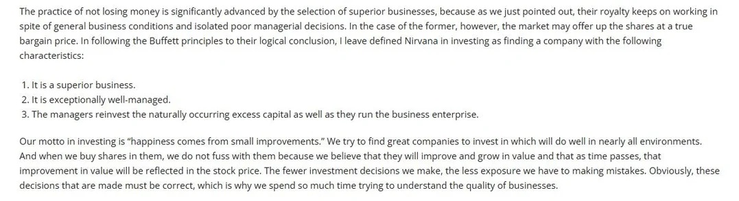Fewer Investment Decisions, Better Business Quality Focus