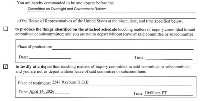 Bondi Subpoena Explicitly Cites U.S. Attorney General