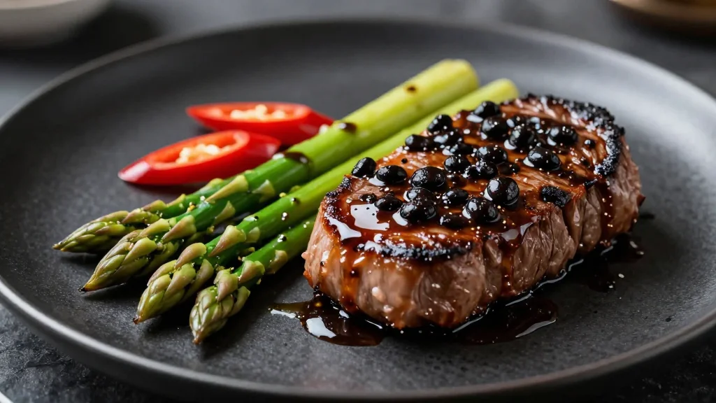 Black Bean–Garlic Skirt Steak with Asparagus