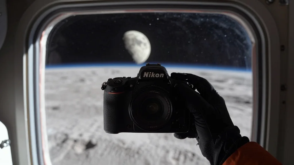 Nikon D5 DSLR Captured Lunar Flyby Through Spacecraft Window