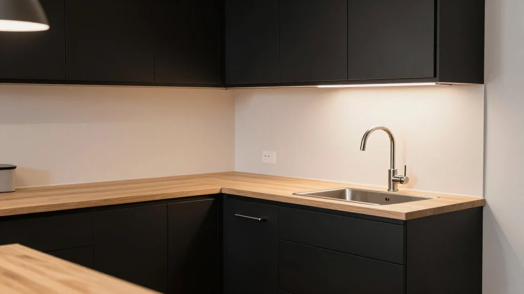 Forget White Paint: Black IKEA Kitchen Cabinets Turn This “Scary Movie” Basement Into a Charming Space