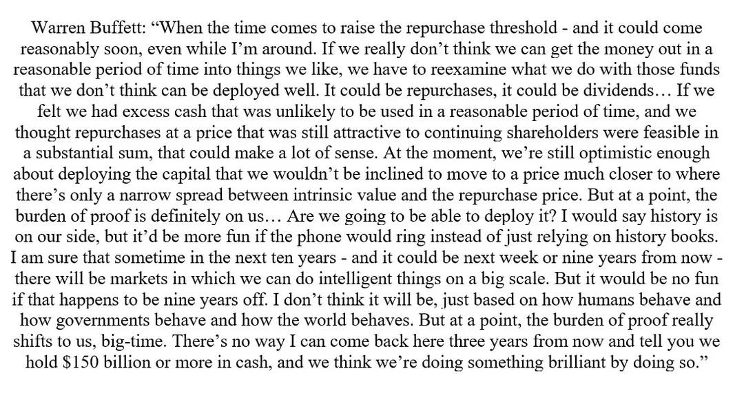 Buffett Warns Against Hoarding Cash, Favors Buybacks