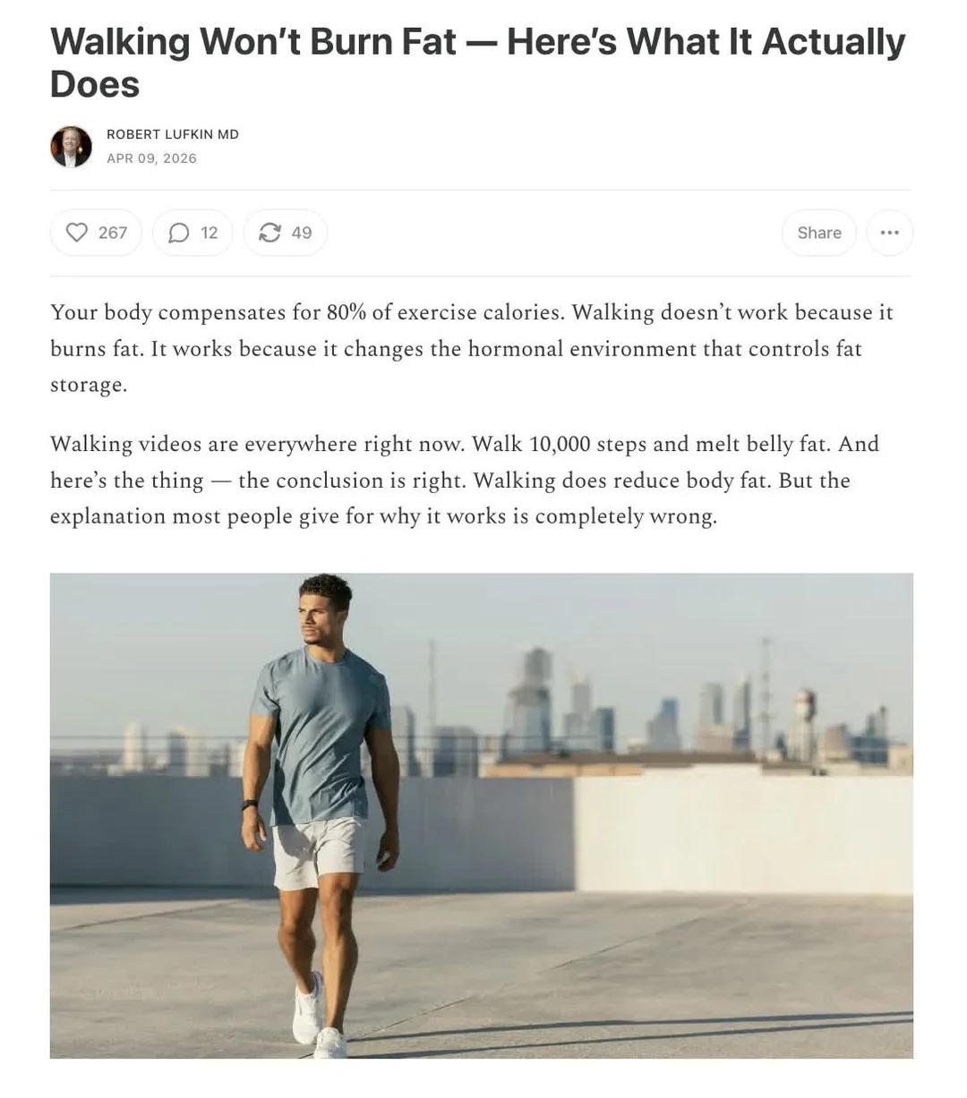 Walking Trims Fat by Shifting Hormones, Not Burning Calories