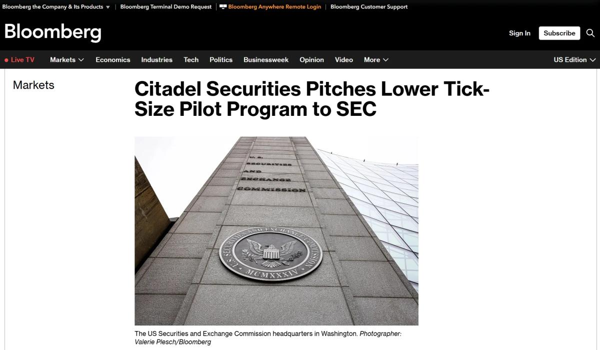 Citadel Proposes Half‑penny Tick Pilot to Test Market Quality
