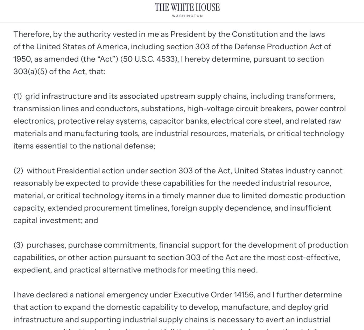 White House Declares Grid Critical, Boosting Infrastructure Stocks