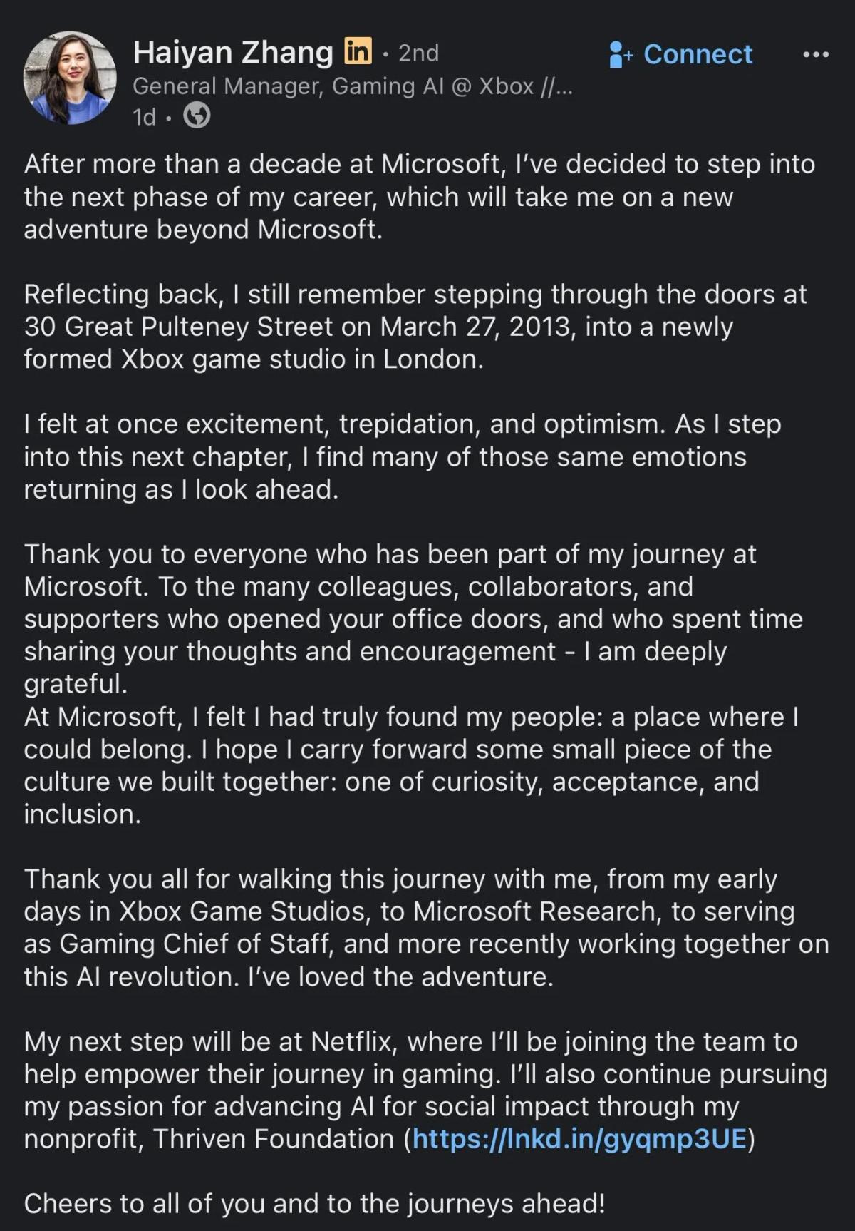 Xbox AI GM Haiyan Zhang Moves to Netflix Gaming