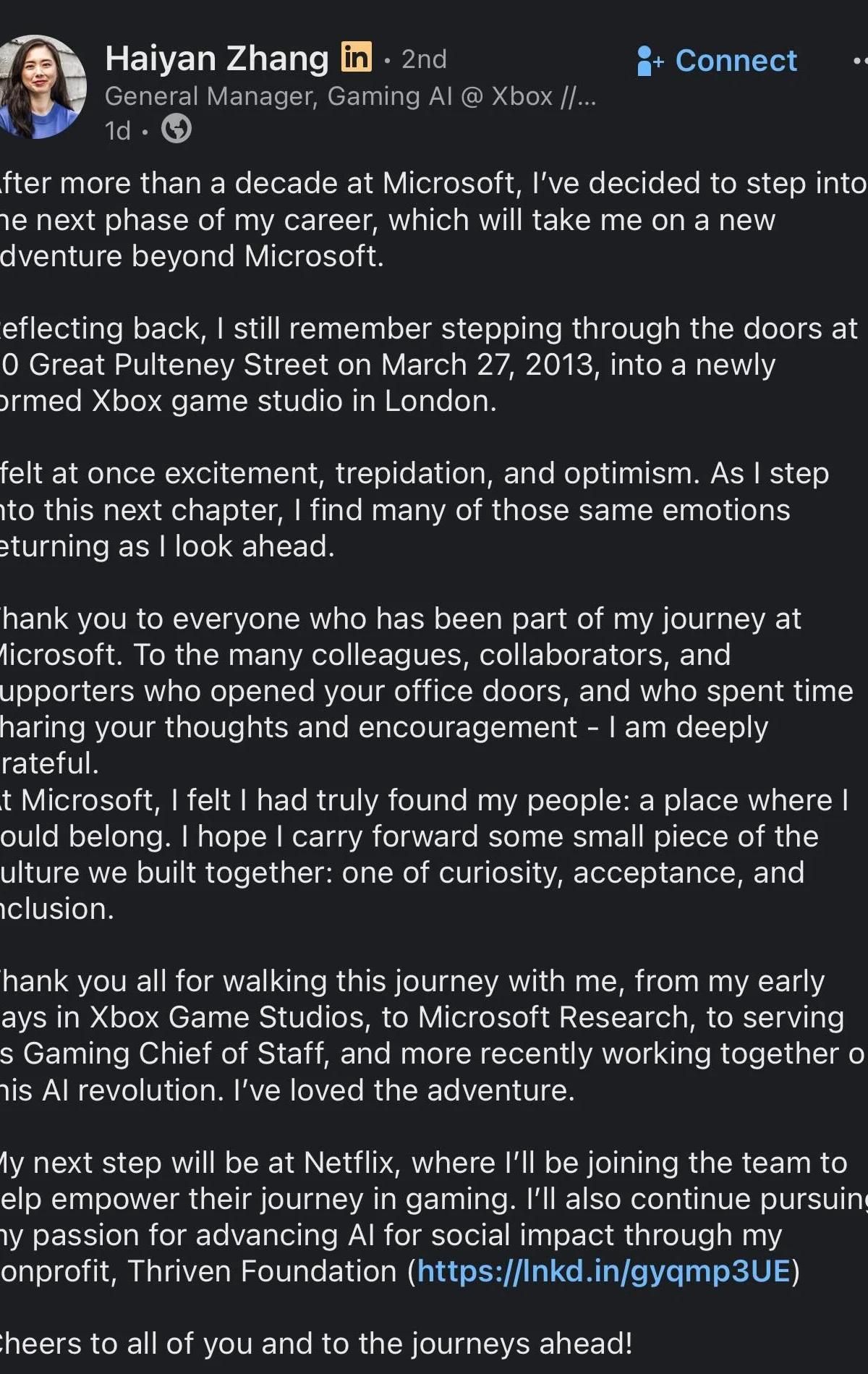 Xbox AI GM Haiyan Zhang Moves to Netflix Gaming