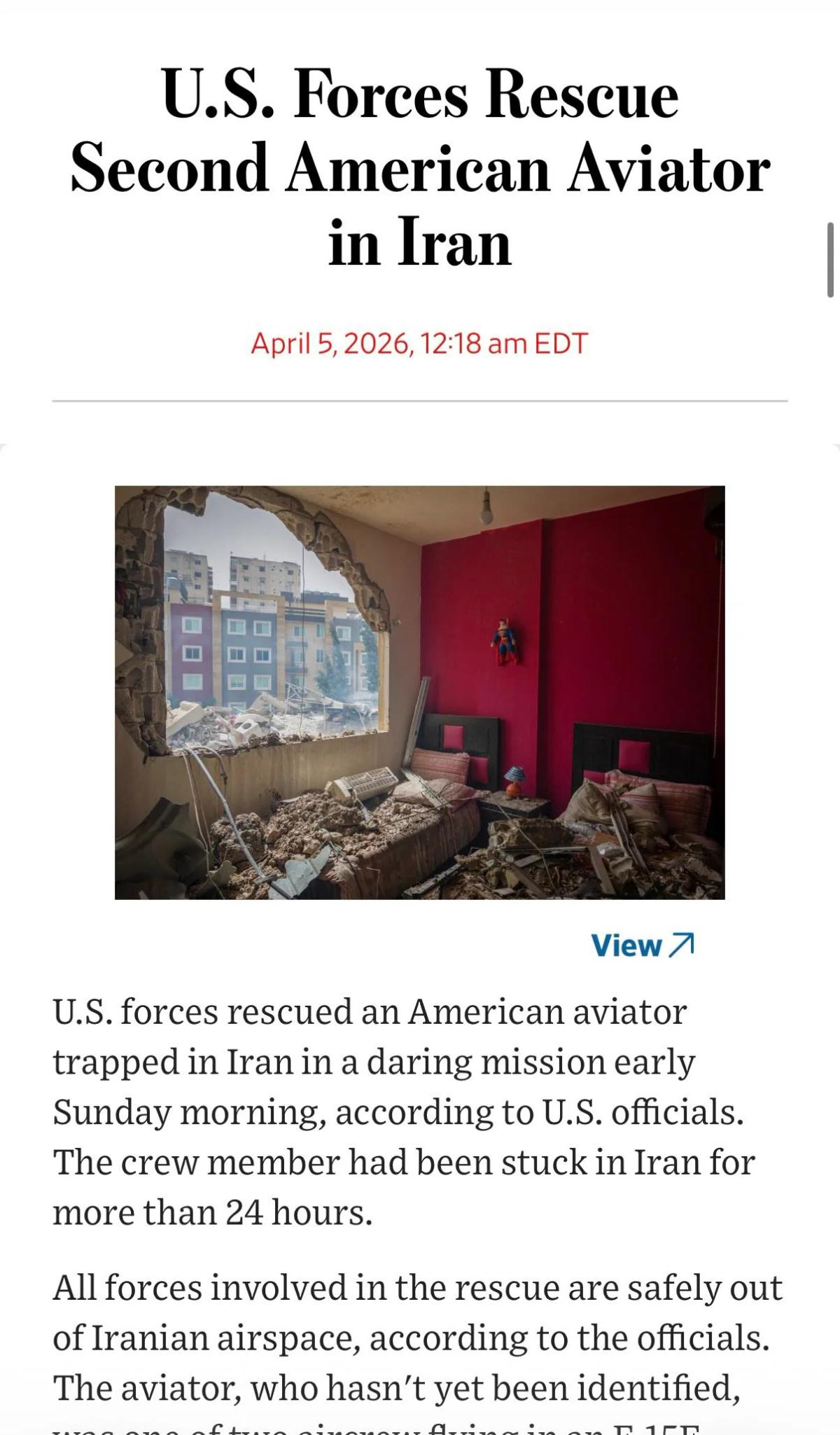 Second Downed US Fighter Jet Airman Rescued, Minor Injuries