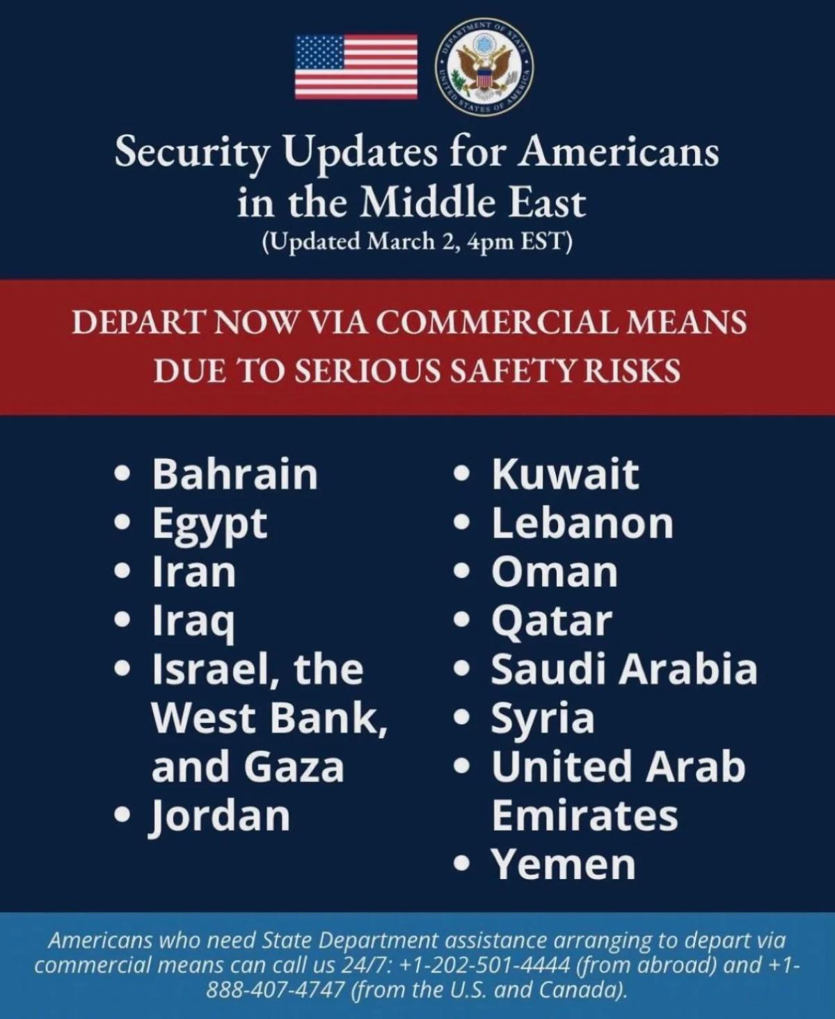 State Department Urges All Americans to Exit MENA Region
