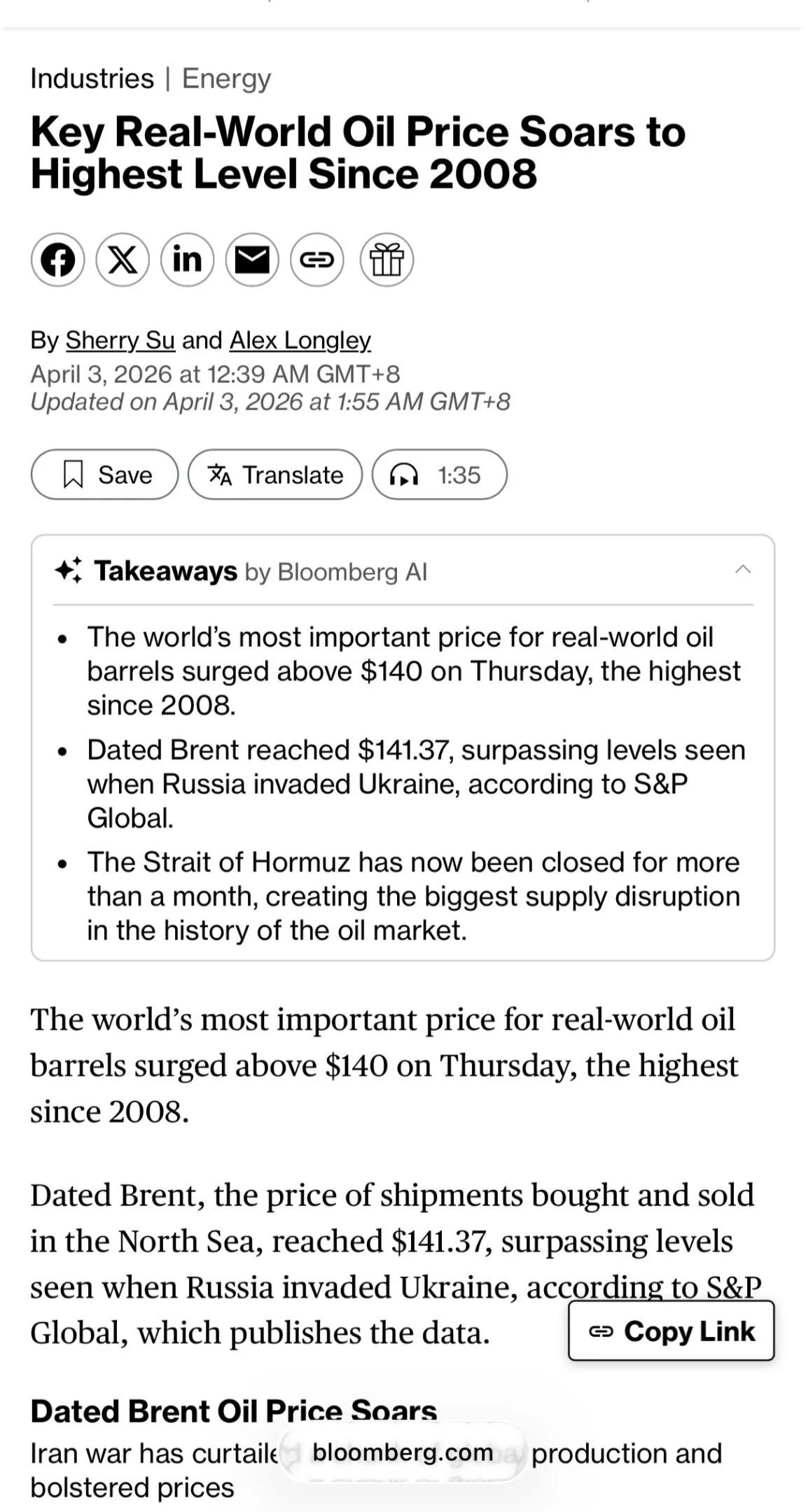 Oil Hits 2008 Highs; Supply Shock Warns Food Price Surge