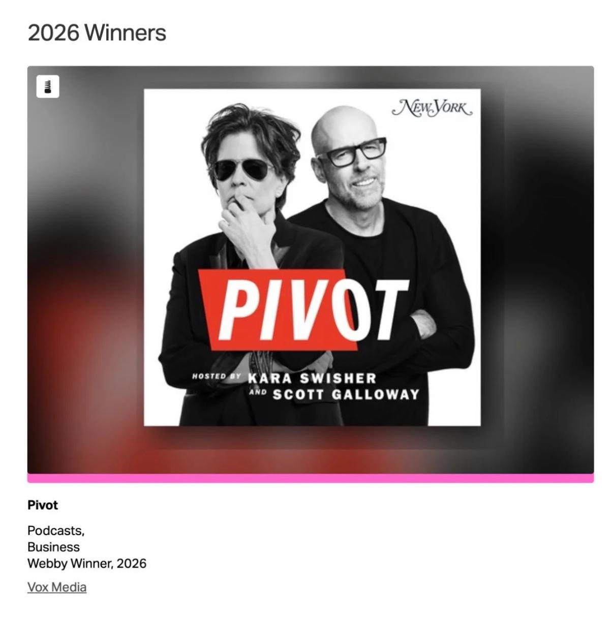 Pivot Podcast Clinches Third Consecutive Webby for Business