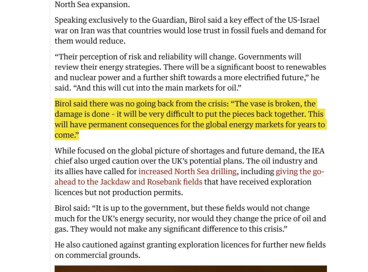 IEA Chief Warns Permanent Fallout From Second Fossil Fuel Crisis