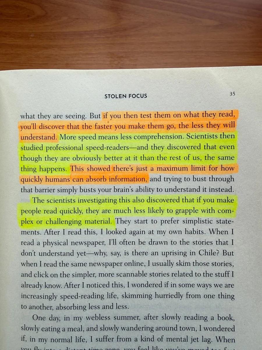 Speed‑reading Sacrifices Comprehension: Humans Have Absorption Limits