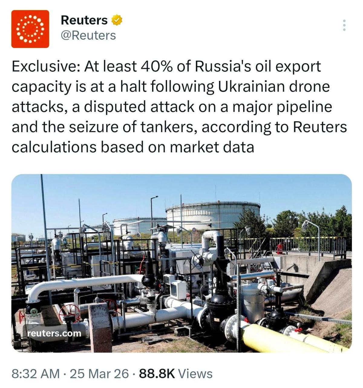 Ukraine's Strikes Cut 40% of Russia's Oil Exports