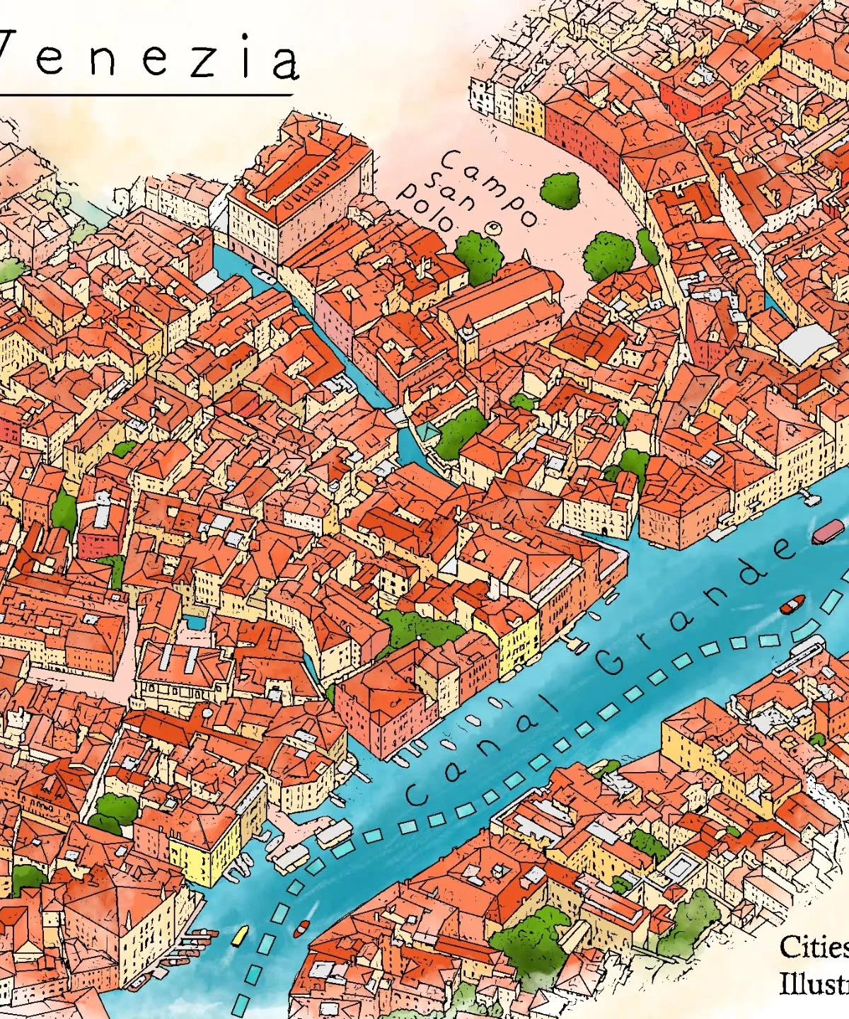 Venice Thrives without Roads, Using Boats and Footpaths