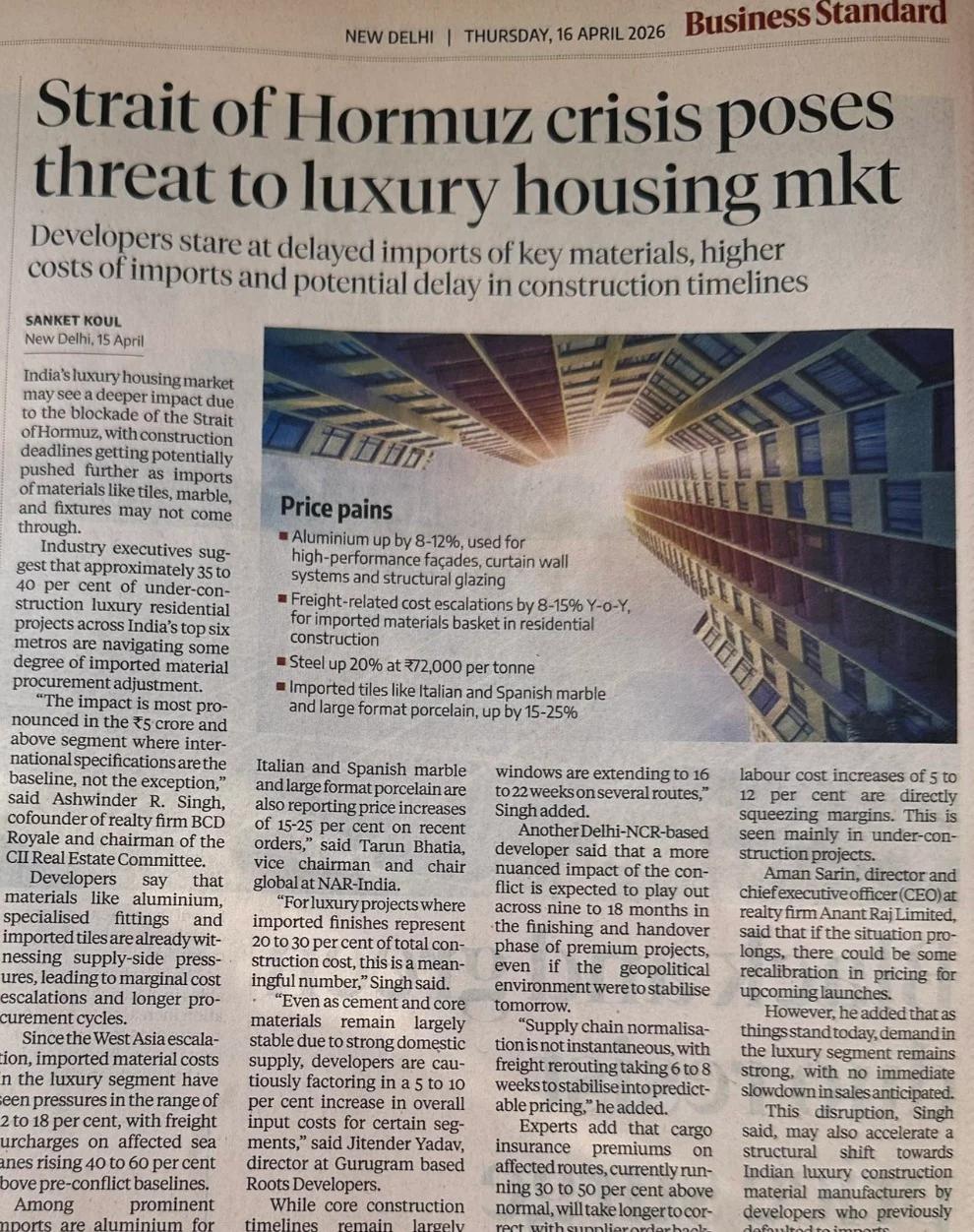 Hormuz Crisis Drives 3‑5% Rise in Indian Luxury Construction