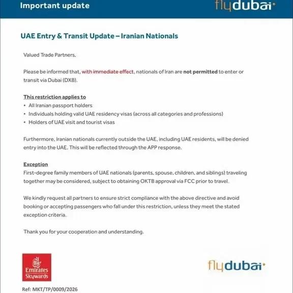 UAE Bans Iranian Nationals From Entering Dubai Airport