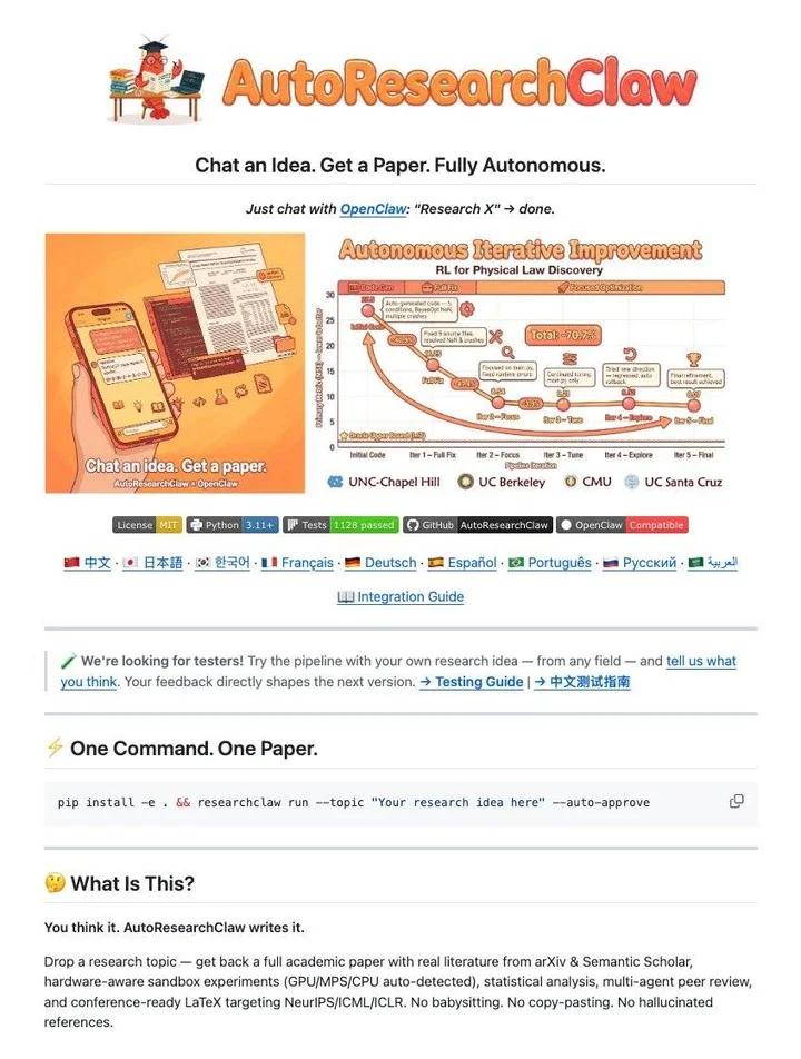 AutoResearchClaw Open‑sources the Future of Automated Research