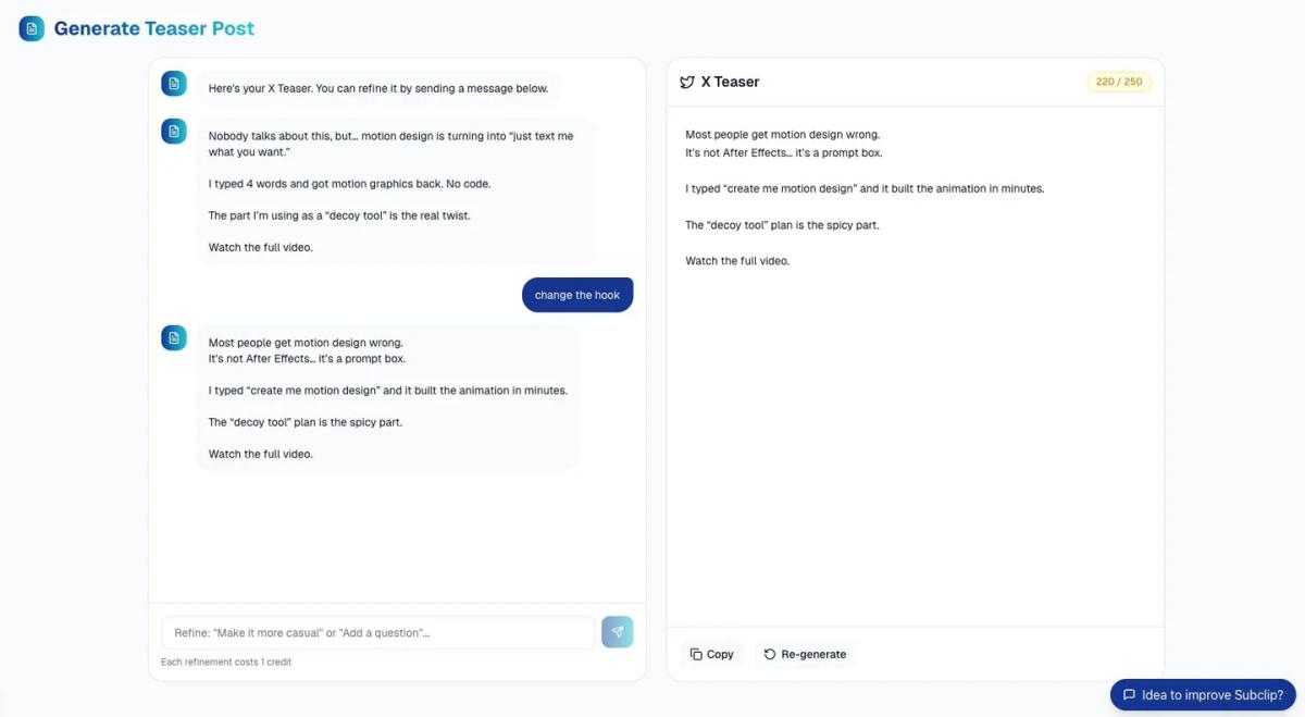 New Subclip Feature Generates Teaser Posts From Transcripts