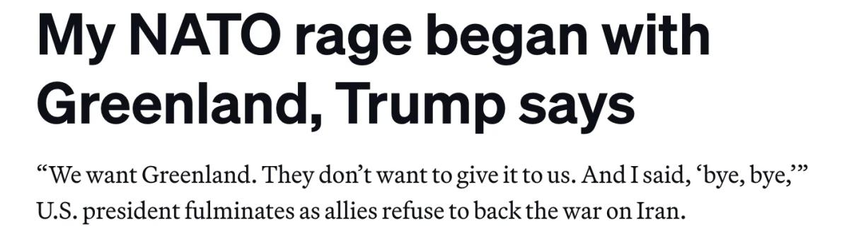 Trump Blames Greenland for NATO Breakup