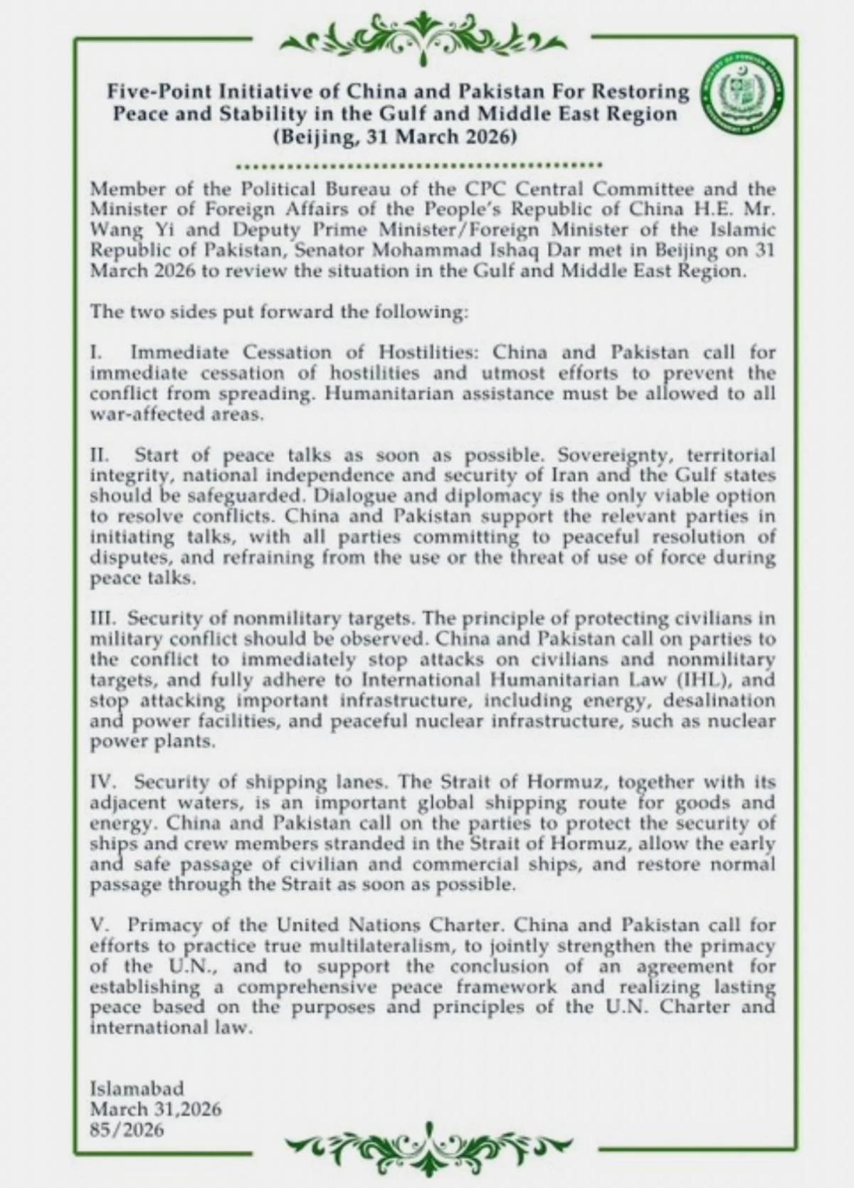 China‑Pakistan Peace Plan Aims to End Iran War