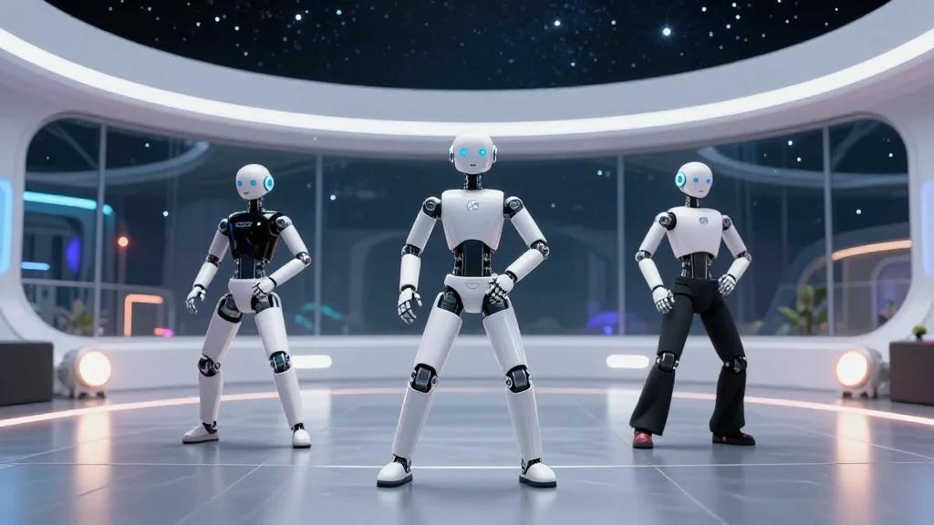 Robot K‑Pop Boy Band Performs in Futuristic Office