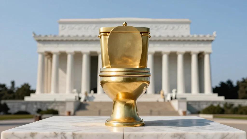 Giant Golden Toilet Sculpture Appears Near Lincoln Memorial in D.C.: ‘A Throne Fit for a King’
